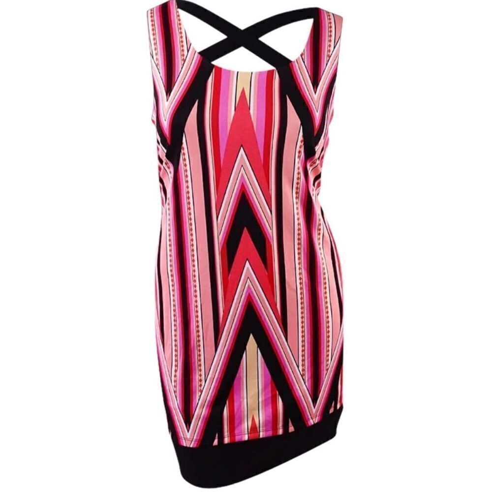 Notations Women's Placement Print Sleeveless Dress with Criss Cross Back Strap